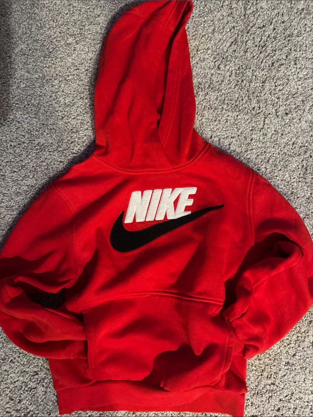 Nike Red Hoodie with White Logo and Black Swoosh